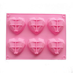 Pink Food Grade Silicone Heart-shaped Molds Trays, with 6 Cavities, Reusable Bakeware Maker, for Fondant Baking Chocolate Candy Making, Pink, 220x169x19mm