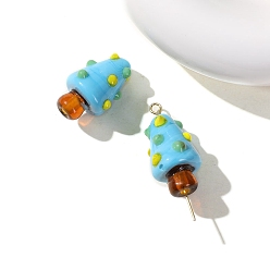 Deep Sky Blue Christmas Theme Handmade Lampwork Beads, Christmas Tree, Deep Sky Blue, 19x12mm