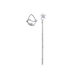 Gemini Constellations & Star Asymmetric Alloy Earrings, Chains Tassel Earrings, Gemini, 65mm, 1.6mm