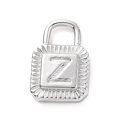 Letter Z Eco-friendly Rack Plating Brass Pendants, Cadmium Free & Lead Free, Long-Lasting Plated, Lock with Alphabet, Platinum, Letter.Z, 15x10x3mm, Hole: 3.5x4mm
