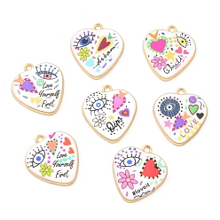 Mixed Color Printed Alloy Pendants, Golden, Stamp with Heart, Mixed Color, 25.5x23x2.5mm, Hole: 2mm