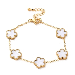 White Resin Flower Link Chain Bracelet, Golden 304 Stainless Steel Bracelet, White, 6-1/4 inch(16cm)