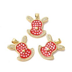 Светло-Вишневый Стойки обшивки латунь кубического циркония подвески, с эмалью и ракушкой, долговечный, без свинца и без кадмия, реальный 18 k позолоченный, сердце, светло-вишневый, 20x20x3 мм, отверстие : 5x4 мм