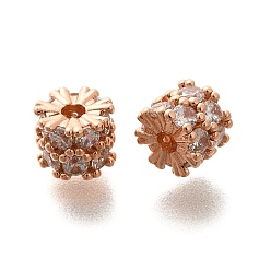 Розовое Золото Покрытие стойки латунь микропаве прозрачные кубические циркониевые бусины, долговечный, без свинца и без кадмия, колонка, розовое золото , 6x5 мм, отверстие : 1.3 мм