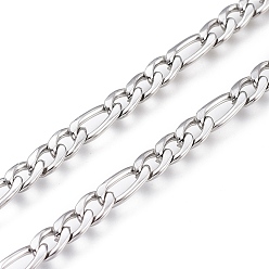 Stainless Steel Color 304 Stainless Steel Figaro Chain, with Spool, Unwelded, Stainless Steel Color, Link: 10.5x5x1mm and 7.5x5x1mm, about 32.8 Feet(10m)/roll