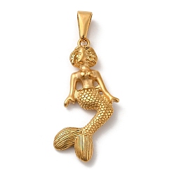Golden Vacuum Plating 304 Stainless Steel Pendants, Long-Lasting Plated, Mermaid Charm, Golden, 43x24x4.5mm, Hole: 9x4.8mm