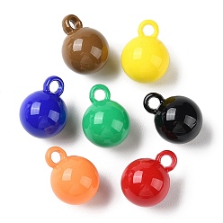 Mixed Color Spray Painted Opaque Acrylic Pendants, Round Charm, Mixed Color, 21x16mm, Hole: 3.5mm