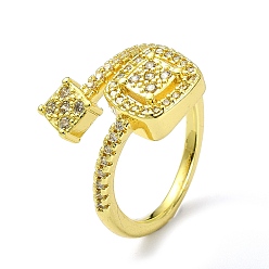 Real 18K Gold Plated Brass with Cubic Zirconia Open Cuff Ring, Square, Real 18K Gold Plated, Inner Diameter: 18mm
