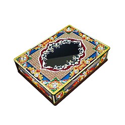 PeachPuff DIY Diamond Painting Storage Box with Mirror, Detachable Mandala Flower Pattern Decorative Wooden Box, Rectangle, PeachPuff, 200x150x45mm