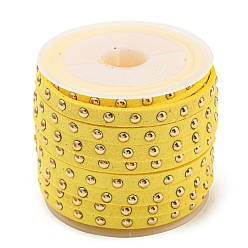 Yellow Faux Suede Cord, with Golden Tone Alloy Rivet, For Punk Rock Jewelry Making, Yellow, 5x2.5mm, about 5.46 yards(5m)/roll