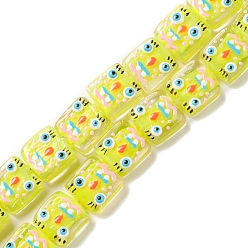 Желтый Бусы лэмпворк ручной работы, прямоугольник с выражением, желтые, 13~13.5x14x5.5~7 мм, отверстие : 1.8 мм, около 25 шт / нитка, 13.39''~13.98'' (35.5~34 см)