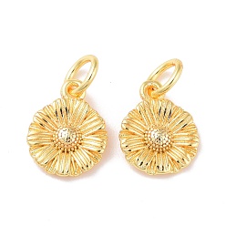 Real 18K Gold Plated Brass Charms, with Jump Ring, Cadmium Free & Lead Free, Sunflower, Real 18K Gold Plated, 11x8.5x2mm, Hole: 3mm