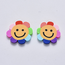 Colorful Handmade Polymer Clay Cabochons, Sunflower, Colorful, 20~22.5x19.5~21x2mm, about 1000pcs/1000g