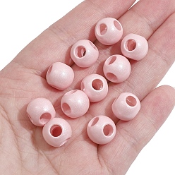 Pink Pearlized Acrylic European Beads, Large Hole Beads, 4-hole Round, Pink, 12x10mm, Hole: 4.5mm, 5pcs/bag