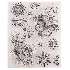 Others Christmas Theme Clear Silicone Stamps, for DIY Scrapbooking, Photo Album Decorative, Cards Making, Stamp Sheets, Butterfly & Snowflake, Season Theme Pattern, 20x15.5x0.2cm