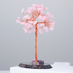 Rose Quartz Natural Rose Quartz Chips Tree of Life Decorations, Natural Agate Slices Base with Copper Wire Feng Shui Energy Stone Gift for Women Men Meditation, 110~20mm