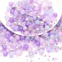 Lilac Glass Beads, Round & Starfish & Fish & Rondelle, Mixed Style, Lilac, 2~14x2~10x1~8.5mm, Hole: 0.8~1.5mm