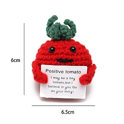 Red Funny Positive Tomato Doll, Wool Knitting Doll with Positive Card, for Office Desk Decoration Gift, Red, 60x65mm