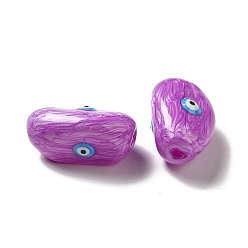 Dark Orchid Opaque Glass Beads, with Enamel, Oval with Evil Eye, Dark Orchid, 19~20x10.5~13x10~11mm, Hole: 1.4mm
