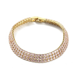 Pink Cubic Zirconia Tennis Bracelets for Women Girl Gift, with Brass Clasps, Real 18K Gold Plated, Pink, 7-1/8 inch(18cm)