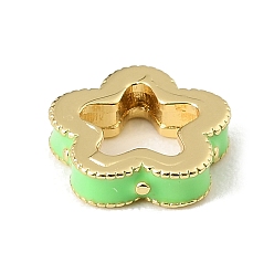 Vert Printanier Perles d'espacement en laiton émaillé en forme de fleur, plaqué longue durée, sans cadmium et sans plomb, réel 18 k plaqué or, crémaillère plaquage, vert printanier, 11.5x11.5x3mm, Trou: 6x7mm