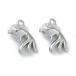 Позолоченный и Цвет Нержавейки Латунные подвески, без кадмия, без никеля и без свинца, рыба, настоящее золото и нержавеющая сталь, 13x7x4.5 мм, отверстие : 1 мм