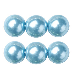 Cyan Eco-Friendly Dyed Glass Pearl Round Beads Strands, Grade A, Cotton Cord Threaded, Cyan, 6mm, Hole: 0.7~1.1mm, about 72pcs/strand, 15 inch