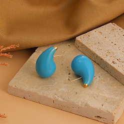 peacock blue Vintage Hollow Enamel Earrings - Minimalist, Stainless Steel, Trendy, Sophisticated.