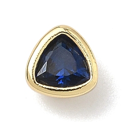 Темно-Синий Треугольные латунные микропаве кабошоны из кубического циркония, стойки покрытие, долговечный, без свинца и без кадмия, реальный 18 k позолоченный, темно-синий, 5x5x3.5 мм