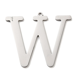 Letter W 304 подвески из нержавеющей стали, буквы, Буква W, 40x46x1.4 мм, отверстие : 2 мм