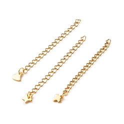 Golden Handmade Chain Extender, with 304 Stainless Steel Lobster Claw Clasps & Jump Rings, Charms, Mixed Shape, Golden, 60~65x3mm