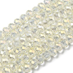 Clear Electroplate Transparent Glass Beads Strands, Full Rainbow Plated, Faceted, Rondelle, Clear, 3.5x3mm, Hole: 0.4mm, about 123~127pcs/strand, 13.7~14.1 inch(35~36cm)