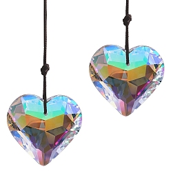 Clear AB Faceted Glass Heart Pendant Decorations, Hanging Suncatchers, for Home, Car Interior Decor, Clear AB, 45mm