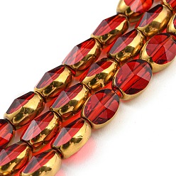 FireBrick Electroplate Transparent Glass Beads Strands, with Golden Plated Edge, Faceted Oval, FireBrick, 8~9x6.5x5mm, Hole: 1.2mm, about 37pcs/strand, 23.78 inch(60.4cm)