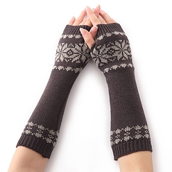 Gray Polyacrylonitrile Fiber Yarn Knitting Long Fingerless Gloves, Arm Warmer, Winter Warm Gloves with Thumb Hole, Flower Pattern, Gray, 320x80mm