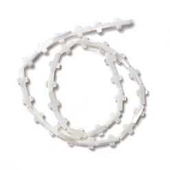 Seashell Color Natural Trochid Shell/Trochus Shell Beads, Cross, White, 12.5x7x2.5~3mm, Hole: 0.8mm, about 31pcs/strand, 15.26 inch(38.75cm)