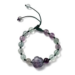 Флюорит Регулируемые плетеные браслеты из натуральных бусин флюорита для женщин, роза, внутренний диаметр: 2-1/4~2-1/2 дюйм (5.8~6.5 см)