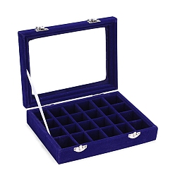 Midnight Blue Flock with Glass Jewelry Display Box, Midnight Blue, 20x15x5cm