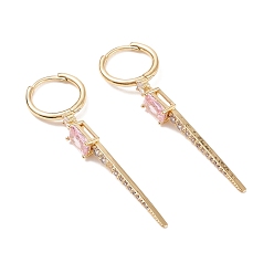 Pink Серьги-кольца с шипами и рогом из кубического циркония, настоящие позолоченные украшения из латуни для женщин, без кадмия и без свинца, розовые, 18 мм, штифты : 50.5x14.5 мм