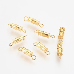 Real 18K Gold Plated Brass Screw Clasps, Real 18K Gold Plated, Nickel Free, 14x4mm, Hole: 3x2mm