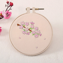 Flower DIY Flower Pattern Embroidery Kits, Including Printed Cotton Fabric, Embroidery Thread & Needles, Sakura Pattern, 120mm