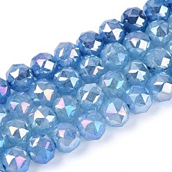 Васильковый Антикоррозийные гальванические стеклянные бусины, круглые, имитация нефрита, градиент цвета, граненые, васильковый, 5.5~6 мм, отверстие : 1~1.2 мм, около 65~69 шт / нитка, 13.58~14.76'' (34.5~37.5 см)