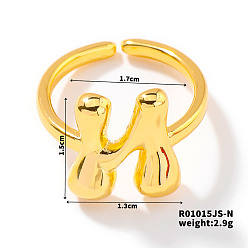Letter N Модные латунные открытые манжеты для женщин с буквенным принтом, золотые, европейский и американский стиль, Письмо N, внутренний диаметр: 17 мм