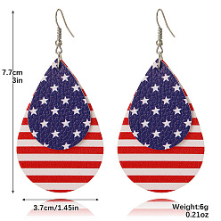 E2001-40 2-Layer American Flag Double-layer Waterdrop PU Leather Earrings Set with American Flag Design