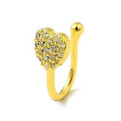 Золотой Прозрачная клипса в форме сердца из кубического циркония на кольце в носу, латунная манжета для носа без пирсинга для женщин, золотые, 12 мм