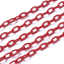 Red ABS Plastic Cable Chains, Oval, Red, 13x7~7.5x2mm, about 15.35~15.74 inch(39~40cm)/strand