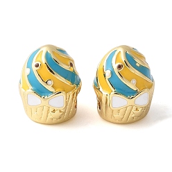 Темно-бирюзовый Стойка для торта покрытие латунные эмалевые бусины, без кадмия и без свинца, долговечный, реальный 18 k позолоченный, темные бирюзовый, 12.5x10x10.5 мм, отверстие : 3 мм