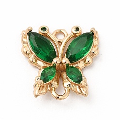 Fern Green Brass with K9 Glass Connector Charms, Golden Butterfly Links, Fern Green, 16x15.5x4mm, Hole: 1.5mm