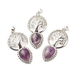Amethyst Natürlichen Amethyst große Anhänger, mit platinen Messing Zubehör  , cadmiumfrei und bleifrei, Baum mit Träne, 55x28x8 mm, Bohrung: 4.8x7.5 mm