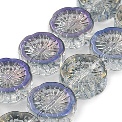 Dark Violet Half Plated Electroplate Glass Transparent Beads Strands, Flower, Dark Violet, 14x14.5x5.5mm, Hole: 1.2mm, about 45pcs/strand, 25.83 inch(65.6cm)